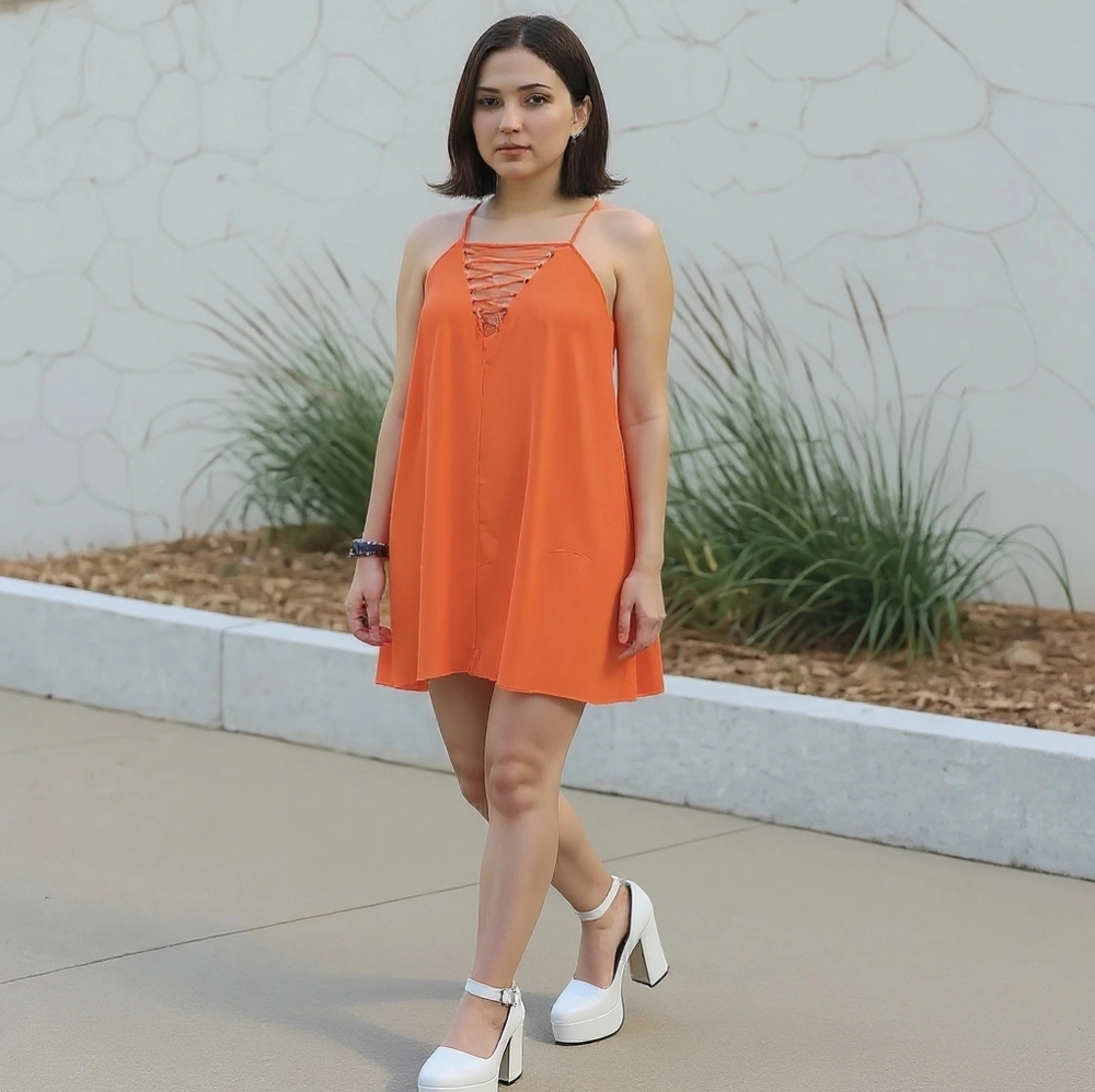 H&M Tangerine Orange Boho Shift Dress